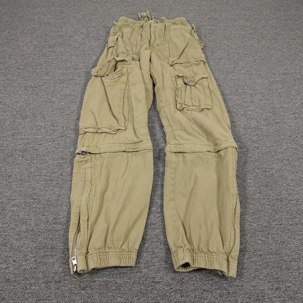 Zara Cargo Pants Womens 0 Green High‎ Rise Convertible Jogger Zip Hem Twill